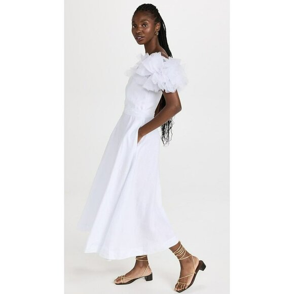 NEW Fanm Mon Giamba White Dress Embroidered Hem Tulle Puff Sleeve XXS - Picture 13 of 13